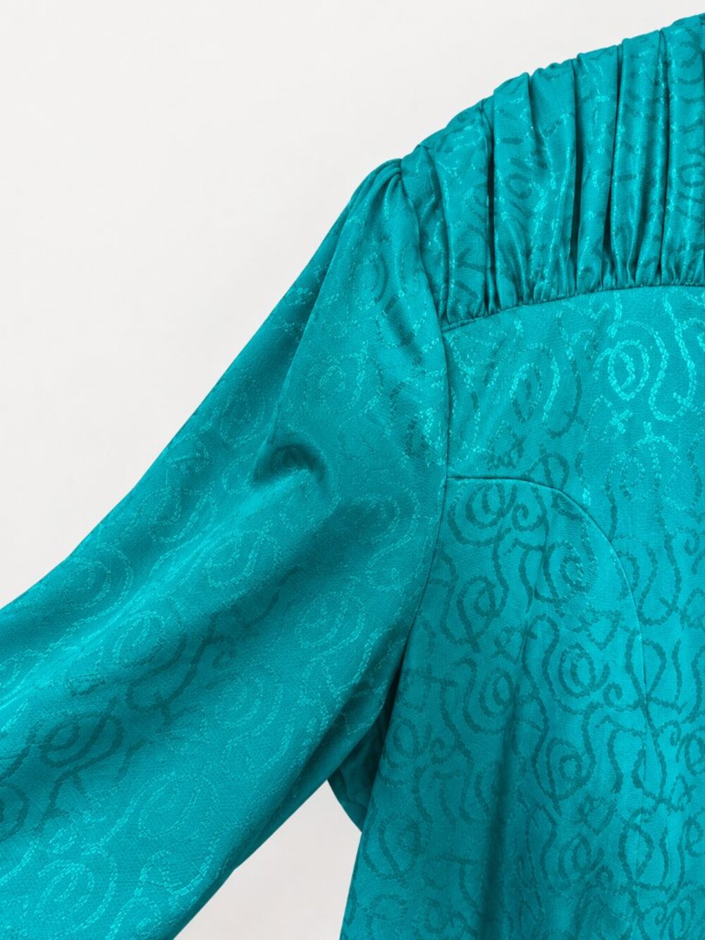 Vintage 80s Lane Bryant B2 2X Teal Jacquard Drop Waist Midi Dress - Picture 5 of 7